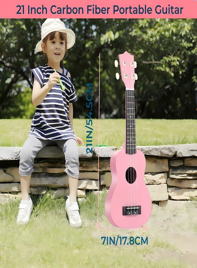 Jakeloo 21 Inch Carbon Fibre Kids Toddler Child Children Acoustic Guitar Ukulele Musical Instruments Ideal for 3-9 Year Old Boys Girls Gifts (Pink) - Image 4